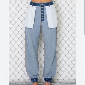 Rehab Lab Medium Light Denim Wash Inside Out Jogger Jeans L NWOT